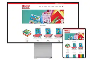 Die Webseite mit Online-Shop von Christ Bastelbedarf wird mit der Startseite auf einem Pro Display XDR und daneben auf einem iPad Pro angezeigt