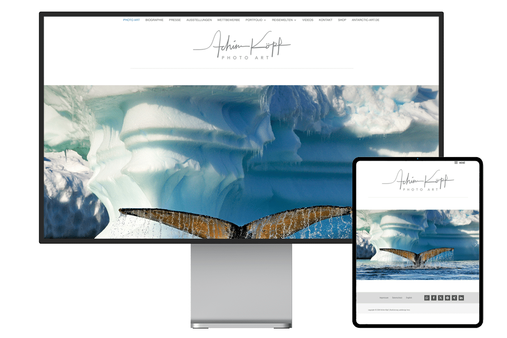 Koepf-photoart Webseite wird mit der Startseite auf einem Pro Display XDR und daneben auf einem iPad Pro angezeigt