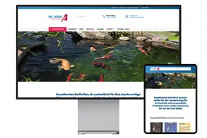 Webseite und Web-Shop KoiBonsai auf einem Bildschirm und daneben auf einem iPad