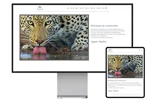 Webseite und Web-Shop des Natur- und Tierfotografen Dr. Siegmar Bergfeld auf einem Bildschirm und daneben auf einem Tablet