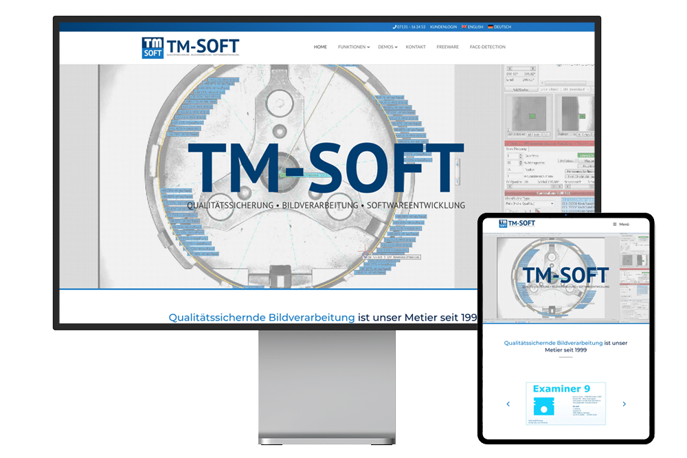 Webseite der TM-Soft wird auf einem Pro Display XDR und daneben auf einem iPad Pro angezeigt