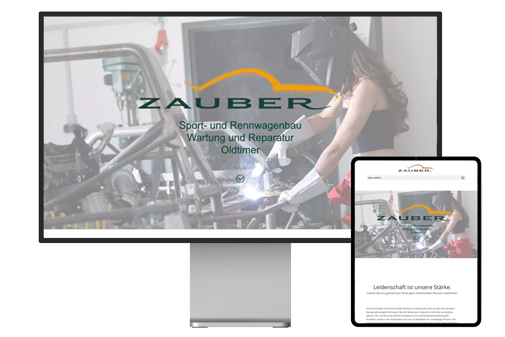 Webseite der Zauber Automotive GmbH die auf einem Pro Display XDR und daneben auf einem iPad Pro angezeigt wird