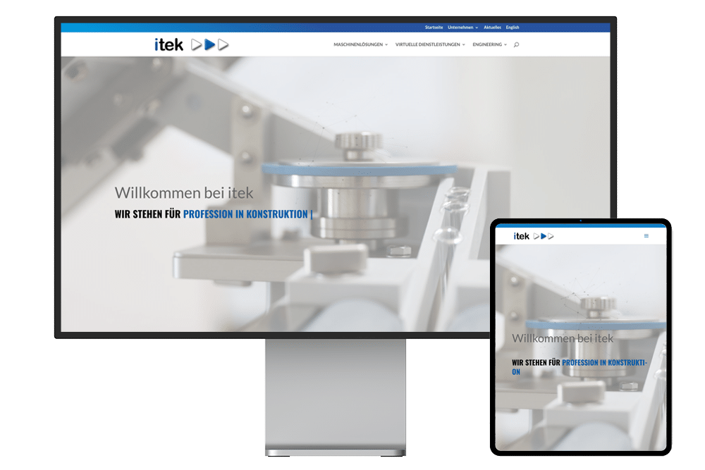 Webseite der itek GmbH in Schwäbisch Hall auf einem Bildschirm und daneben auf einem Tablet