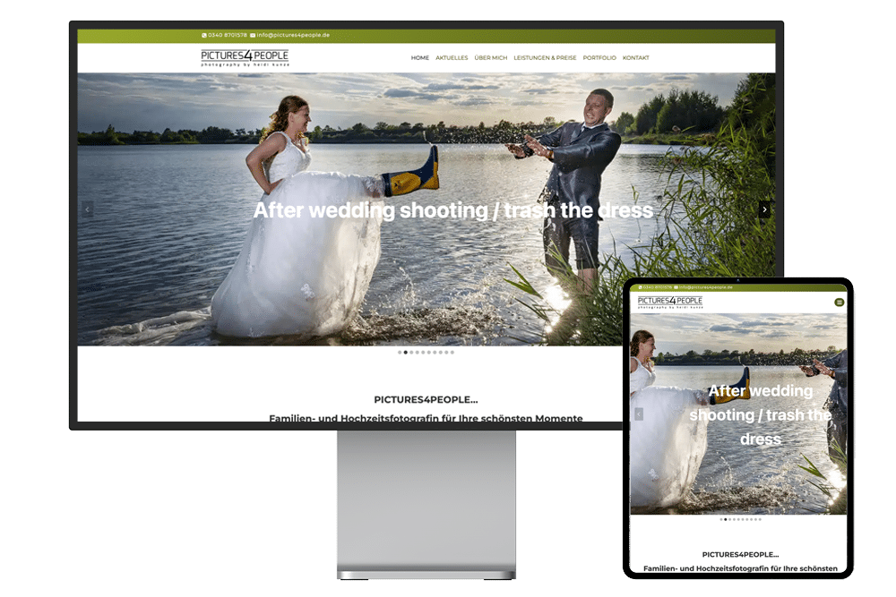 Startseite der Webseite des pictures4people auf einem Bildschirm und daneben auf einem Tablet