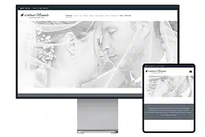 Webseite für Hochzeitsfotografie des Fotostudios sichtbare Momente auf einem Bildschirm und daneben auf einem Tablet
