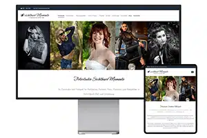 Webseite für Studiofotografie des Fotostudios sichtbare Momente auf einem Bildschirm und daneben auf einem Tablet