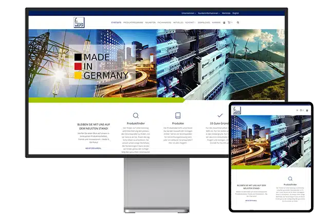 Webseite der MBS AG & Co. KG wird auf einem Pro Display XDR und daneben auf einem iPad Pro angezeigt, Projekt der MBS AG & Co. KG;