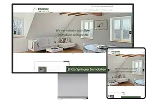Webseite von Britta Springler Immobilien wird mit der Startseite auf einem Pro Display XDR und daneben auf einem iPad Pro